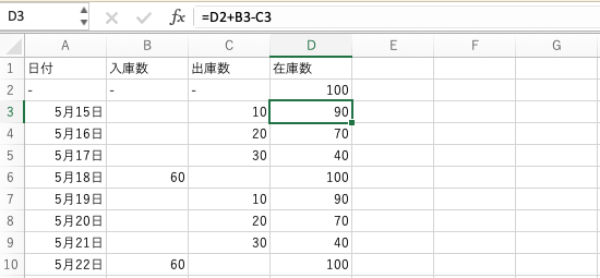 エクセル関数で単票タイプの在庫管理表を作成する