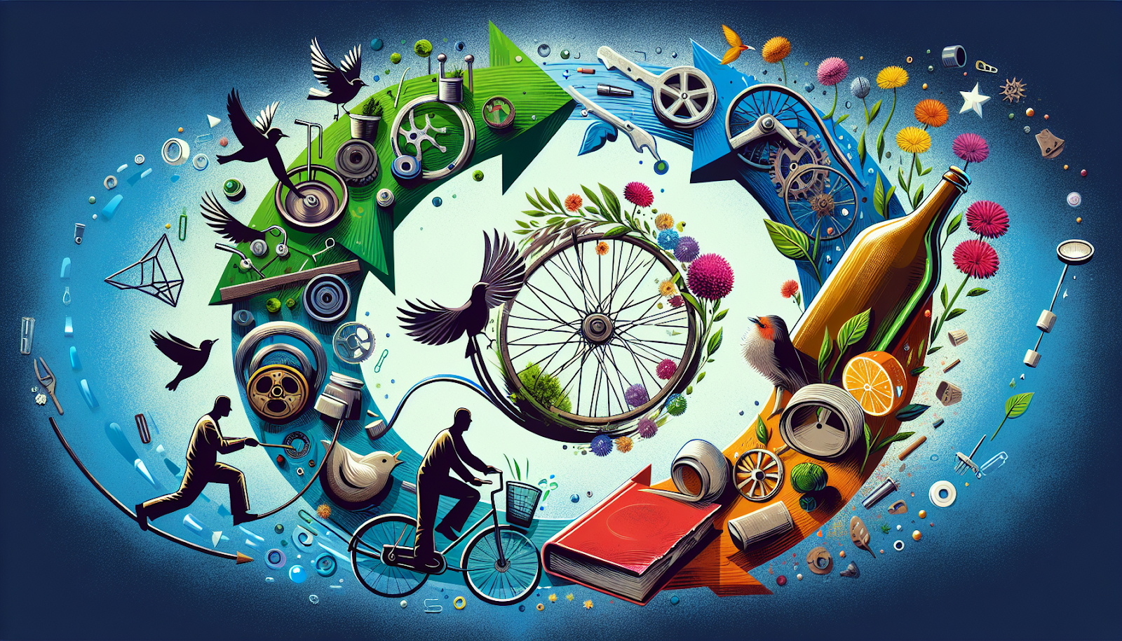 Illustration of materials being reused to support circular economy