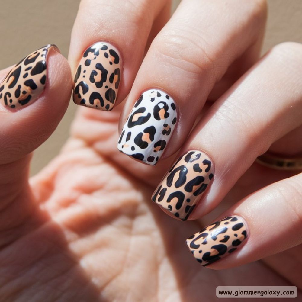 Dark Fall Nails having Leopard Print
