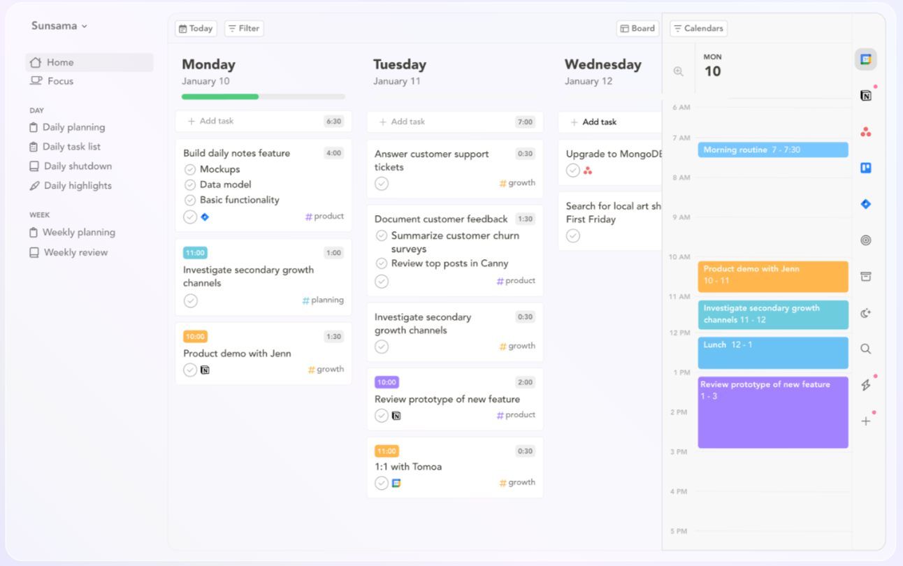 Sunsama for creating work schedules