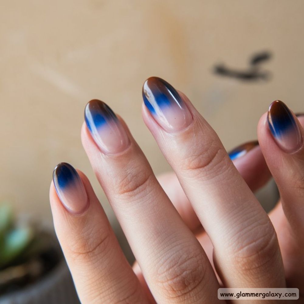 Blue and Brown Nails with Smooth Gradient Styles