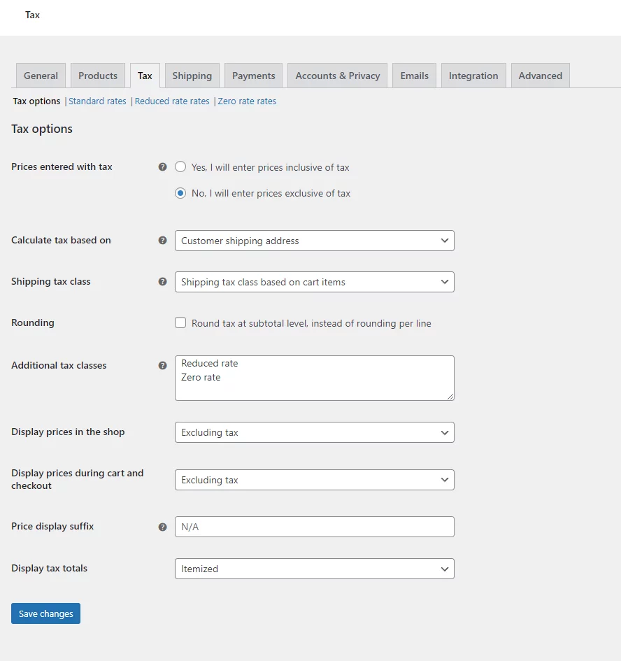 Woocommerce tax section