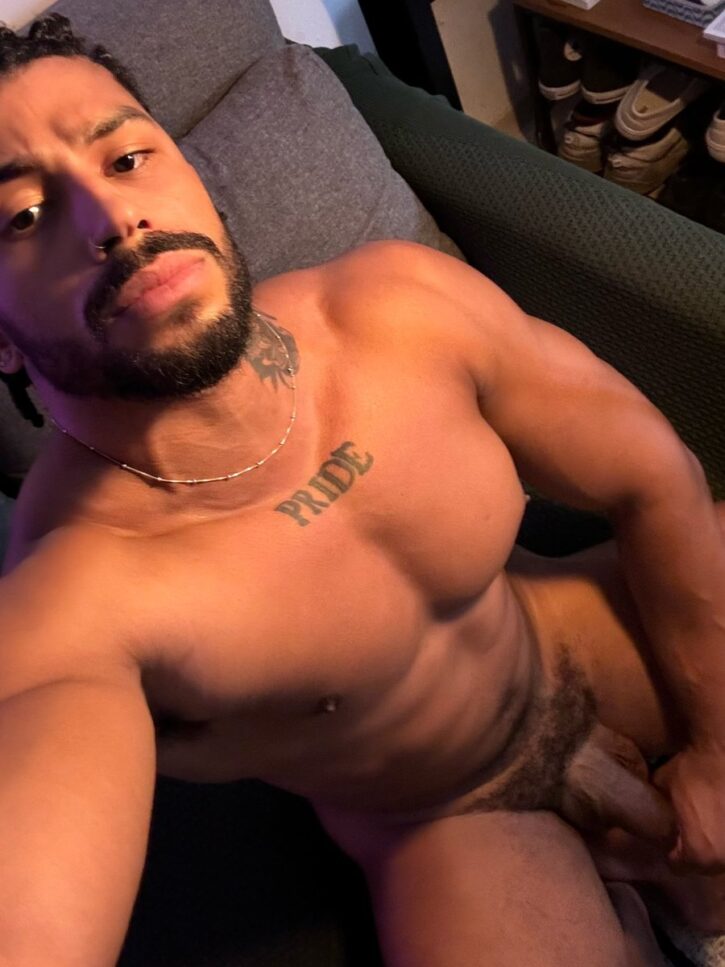 gay xxx onlyfans content creator Lipe Scorpio jerking off his dick naked on the sofa taking gay explicit photos