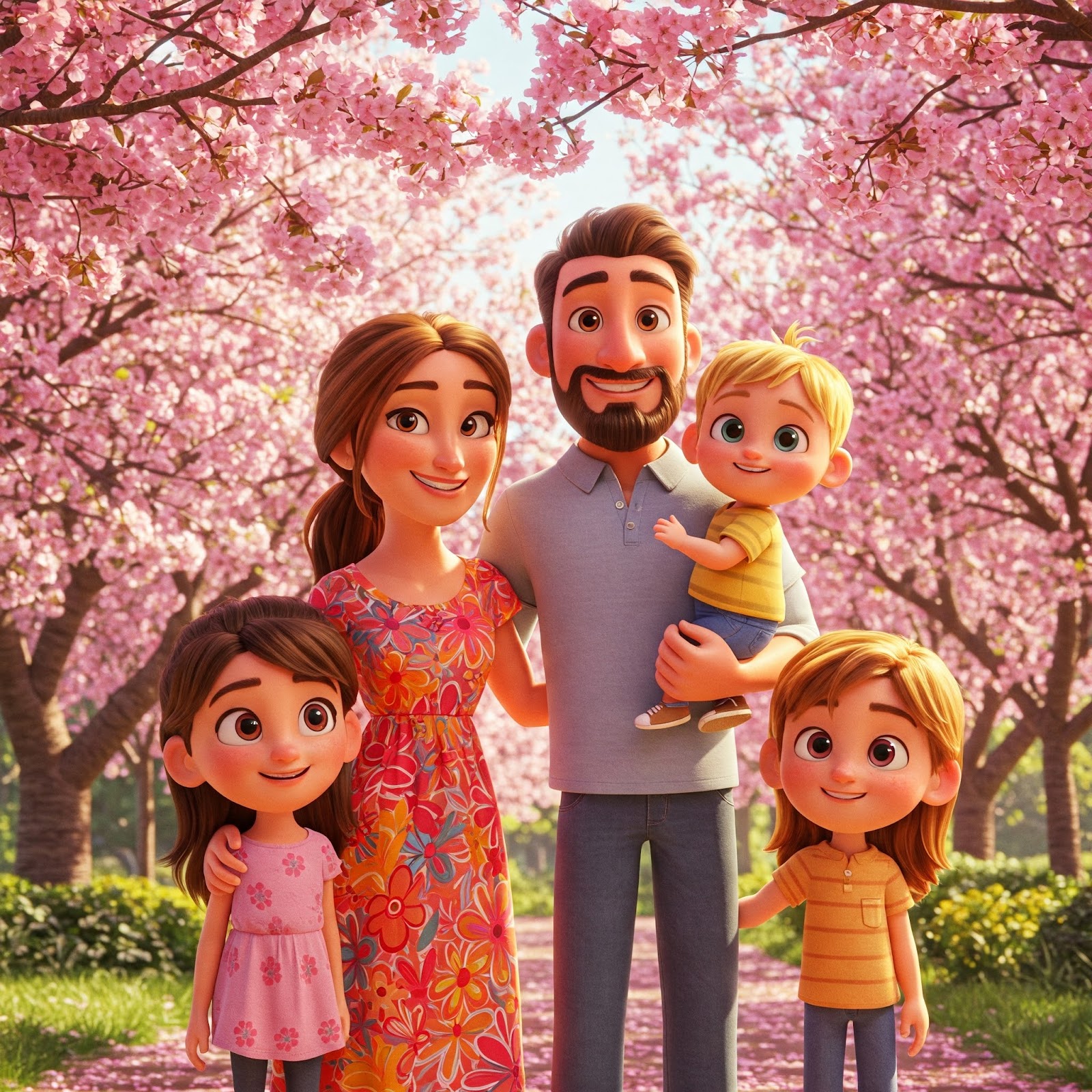 A Pixar-style family portrait