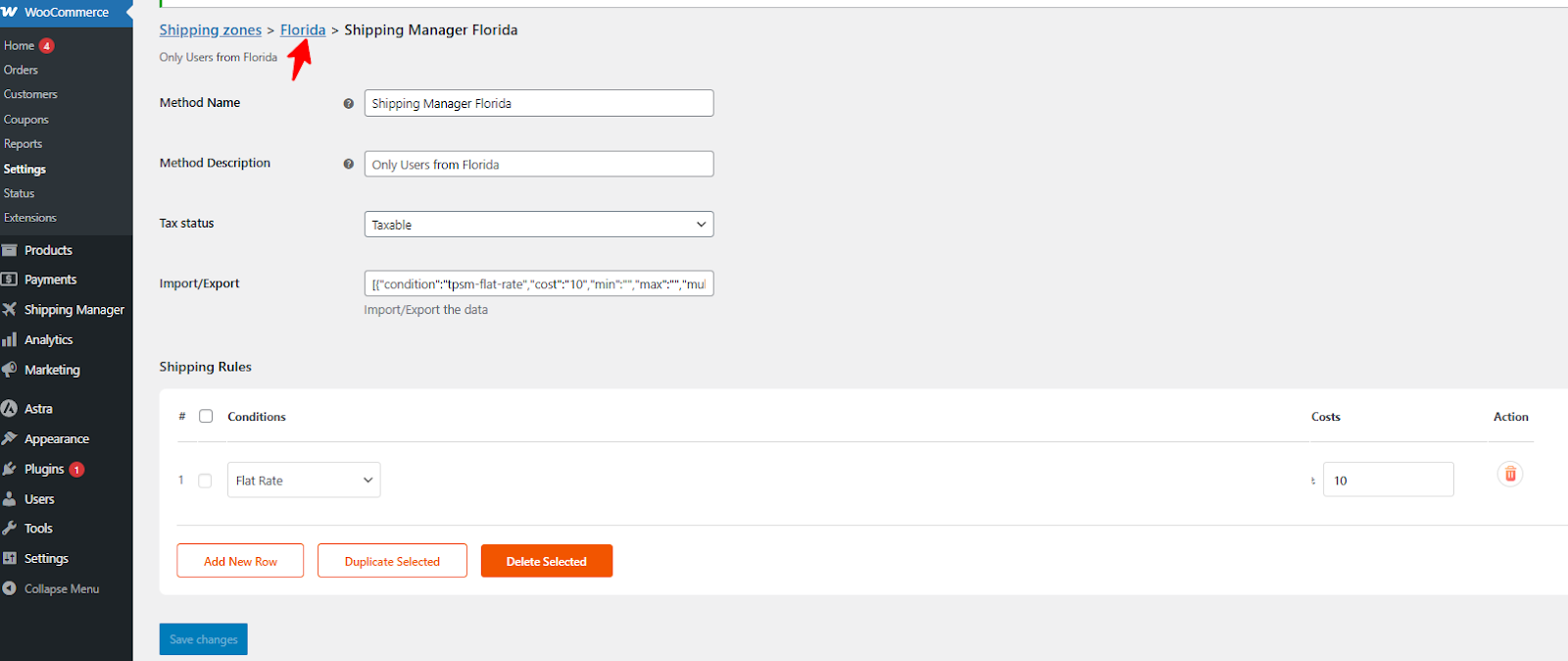 Going to specific shipping zone 