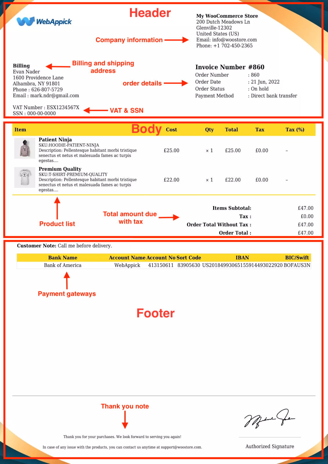 woocommerce invoice layout