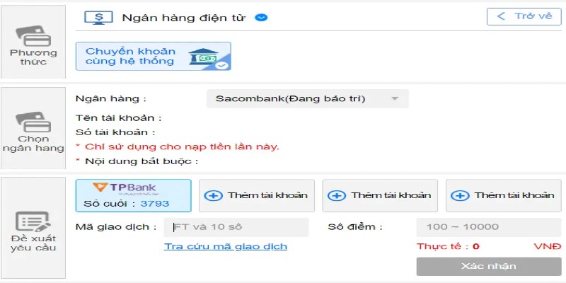 Nhà cái hỗ trợ hội viên thanh toán  bằng ngân hàng điện tử