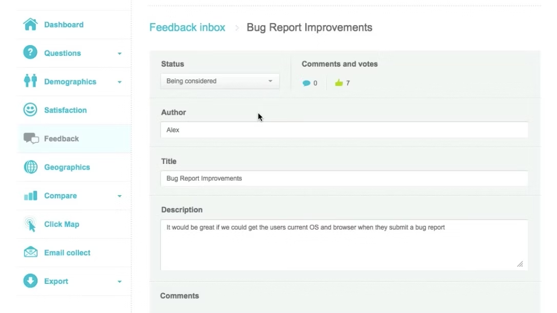 UserReport dashboard