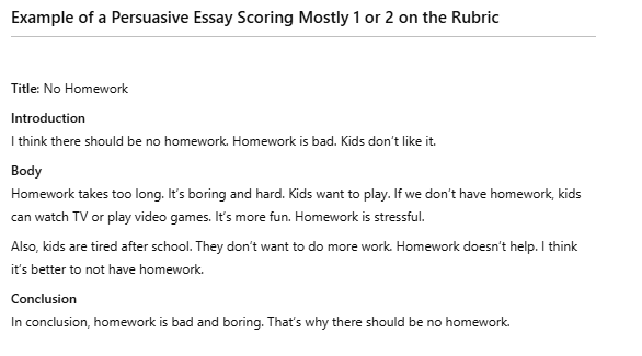 "Using this rubric, write a piece that scores poorly on the rubric." screenshot