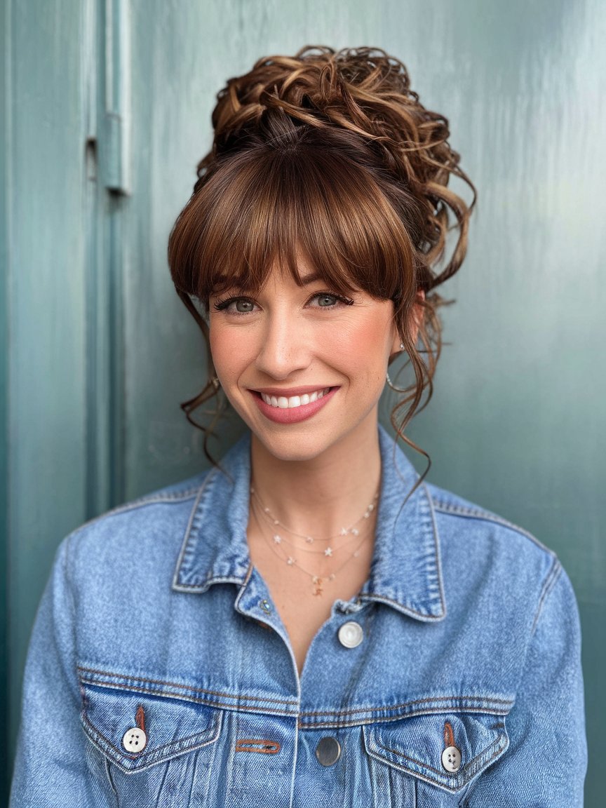 36. Whimsical Full Fringe Half Updo