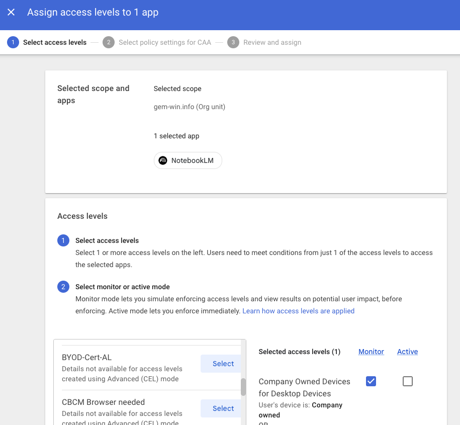 Context Aware Access support for NotebookLM