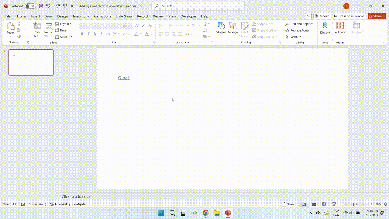 Running a macro to add a clock in PowerPoint