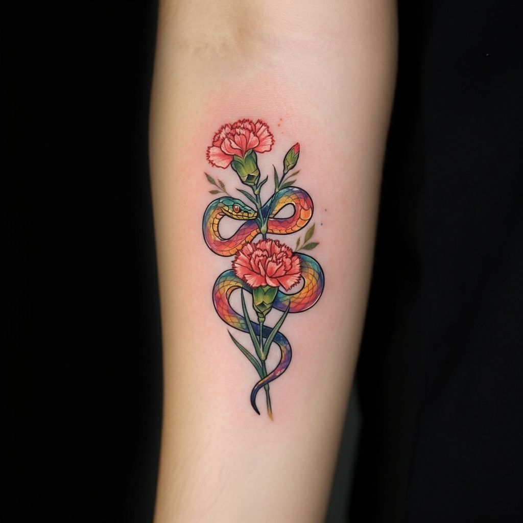Carnation and Snake Tattoo
