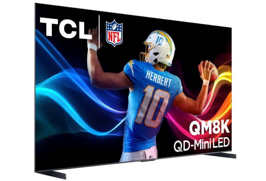 TCL QM8K QD-Mini LED TV angle view.