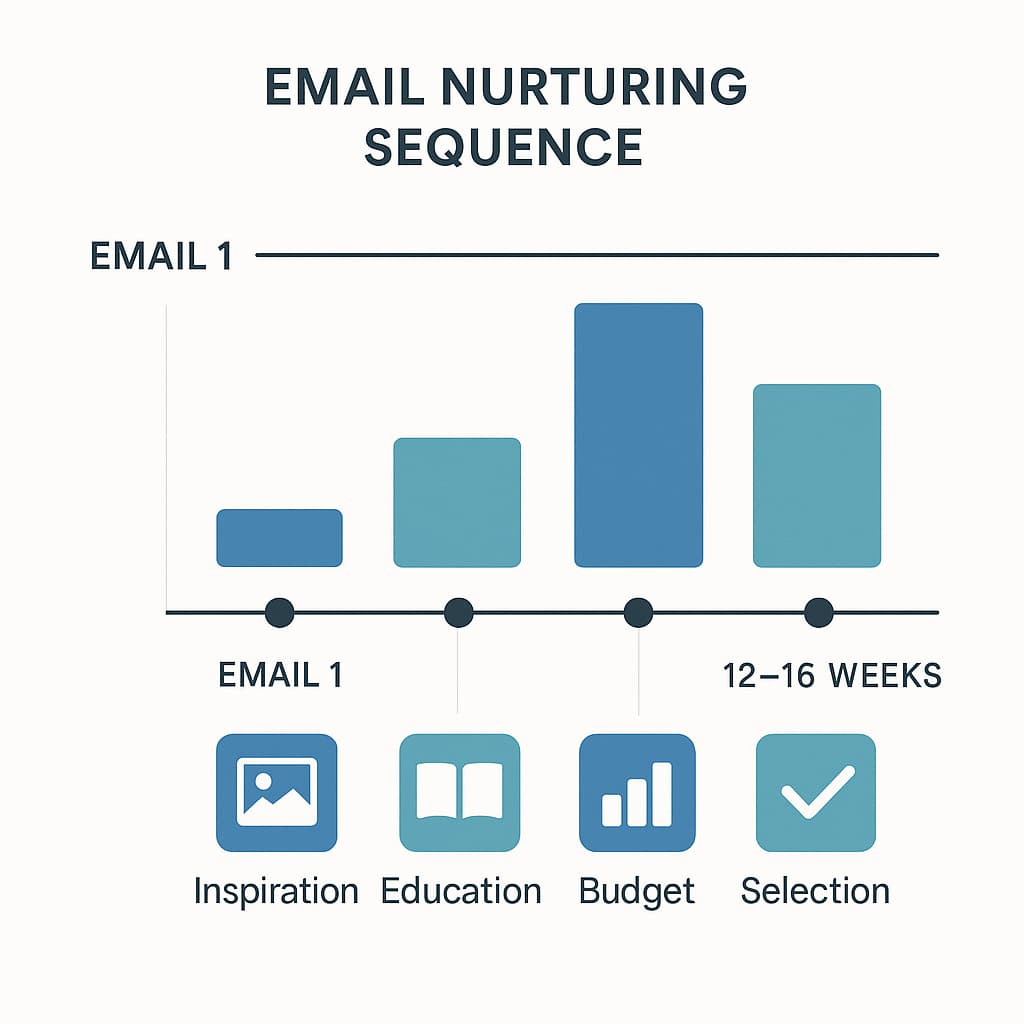 Email marketing timeline for home improvement lead generation showing nurturing sequence stages.