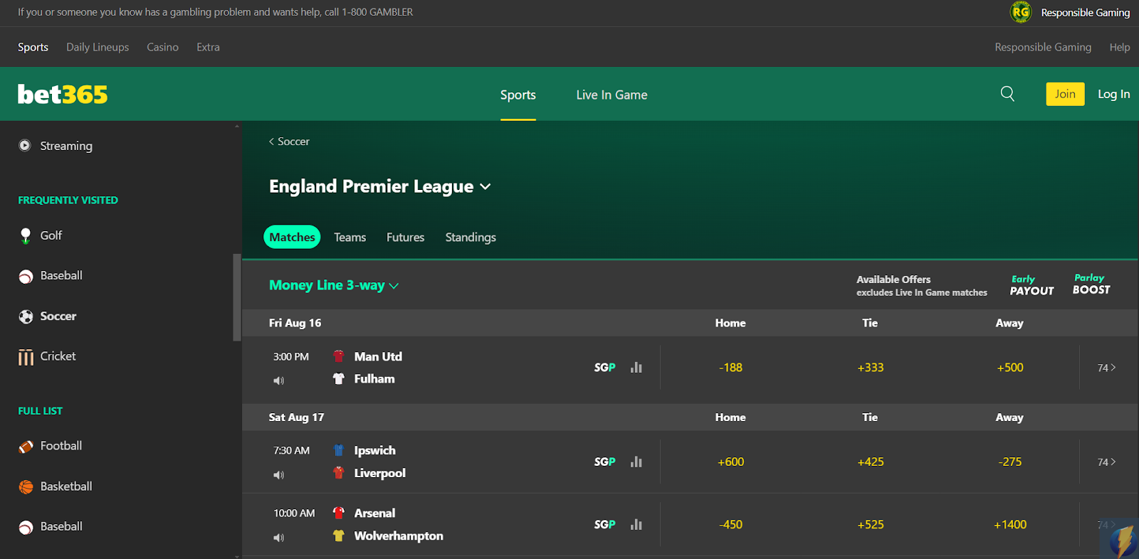 bet365 Premier League Betting