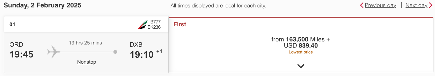ORD to DXB on Emirates