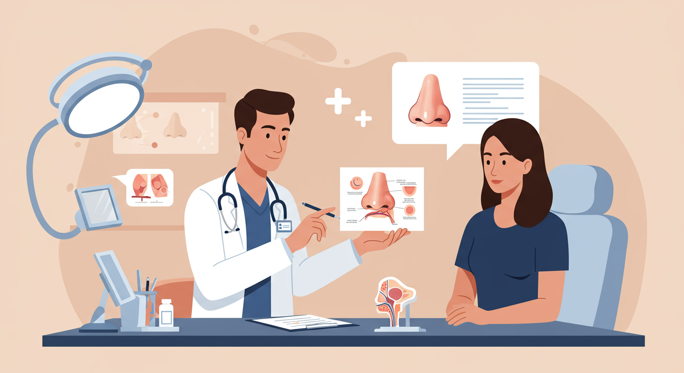 医師によるカウンセリングの様子を示す医療イラスト