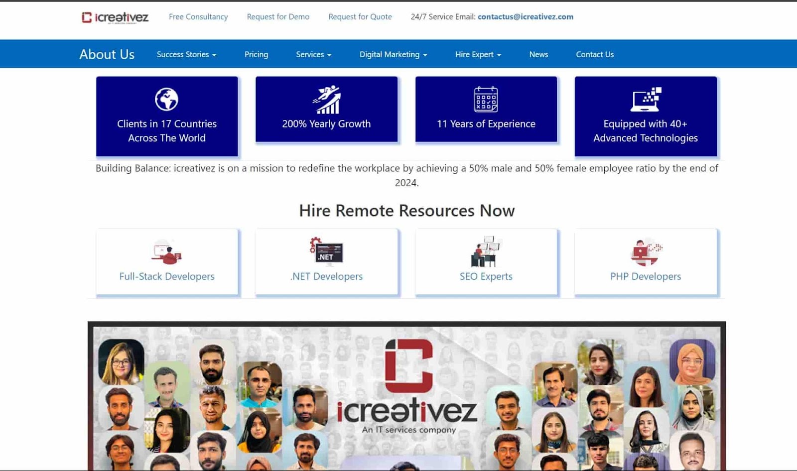 Screenshot of Icreativez Technologies website