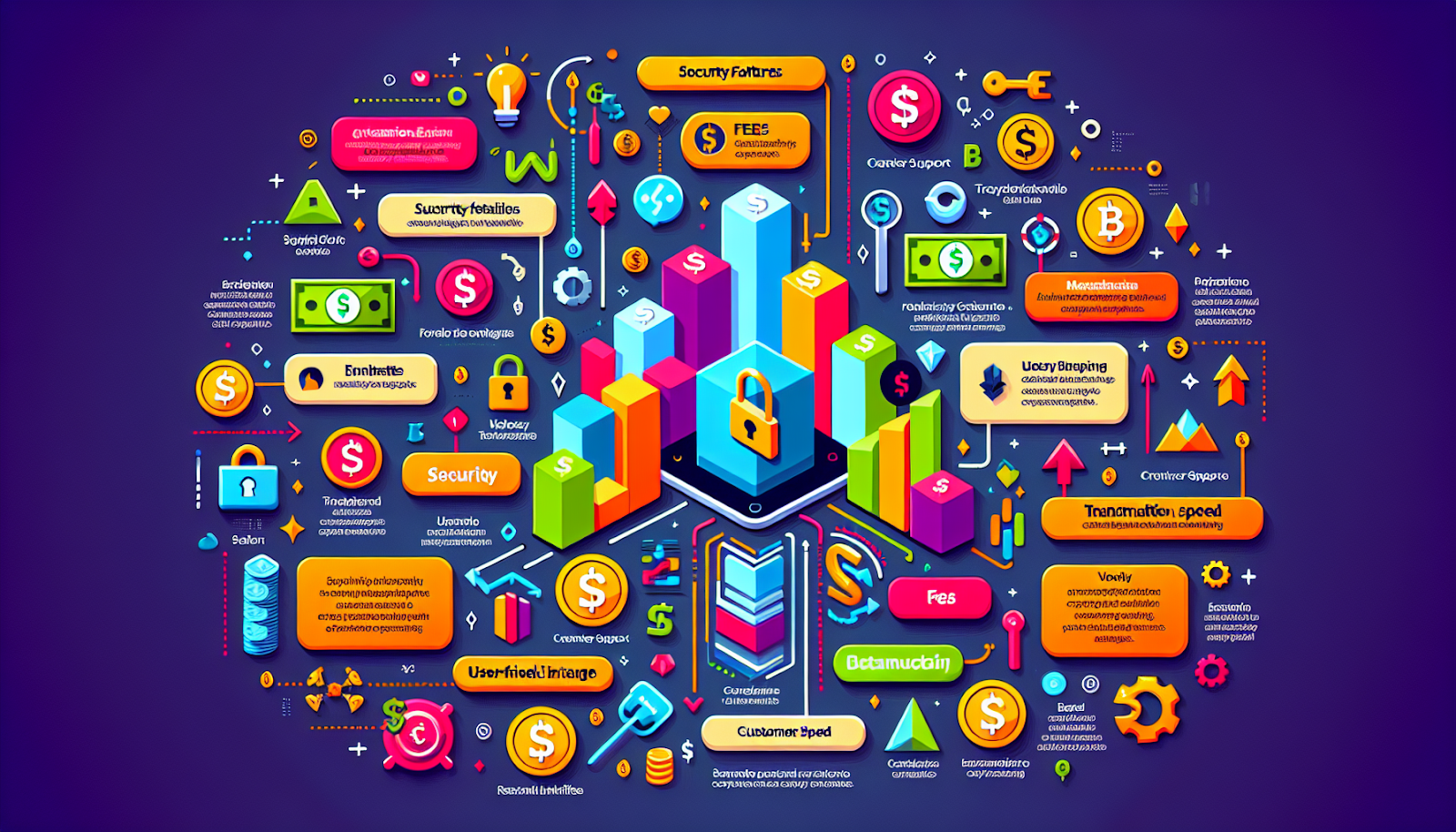 An infographic highlighting key features of crypto exchanges.