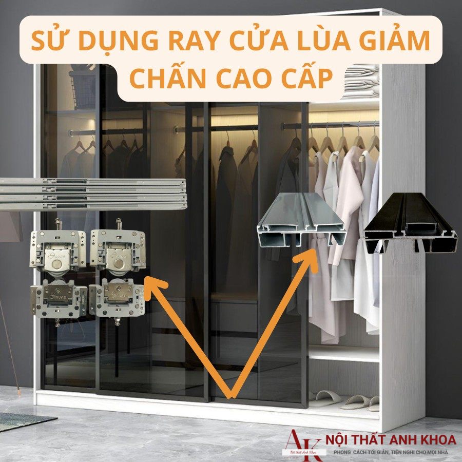 Phụ kiện ray cửa lùa giảm chấn cao cấp của tủ quần áo