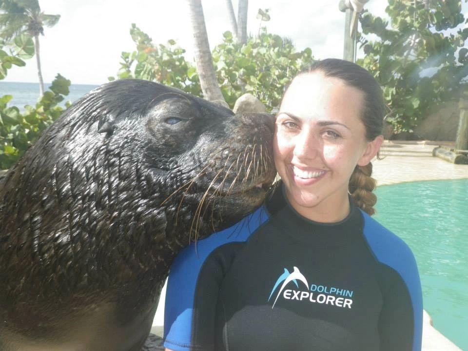 Rachel owner of Nose to Trail with Lenny the big seal lion
