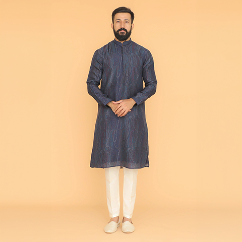 Blue Printed Kurta Pajama