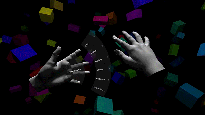Hovercast VR menu is an attempt to reuse existing concepts of interaction for VR experience. Unfortunately, this concept can break the sense of  immersion. New medium requires a new model of interaction.
