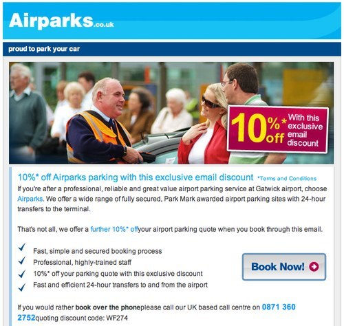 Newsletter Airparks.co.uk avec code promotionnel