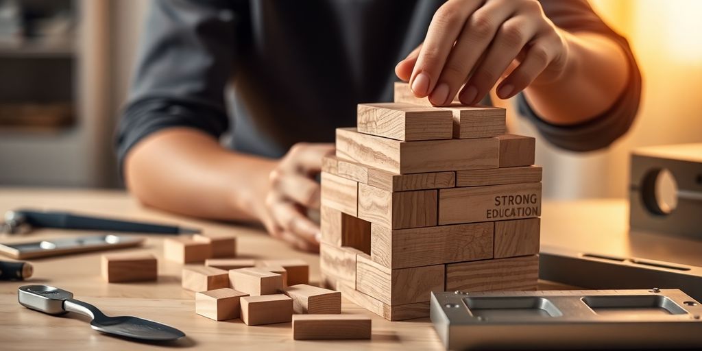 Person building a brand with diverse tools.