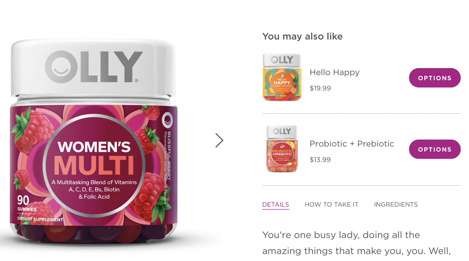 A product offering from vitamin and supplement company Olly