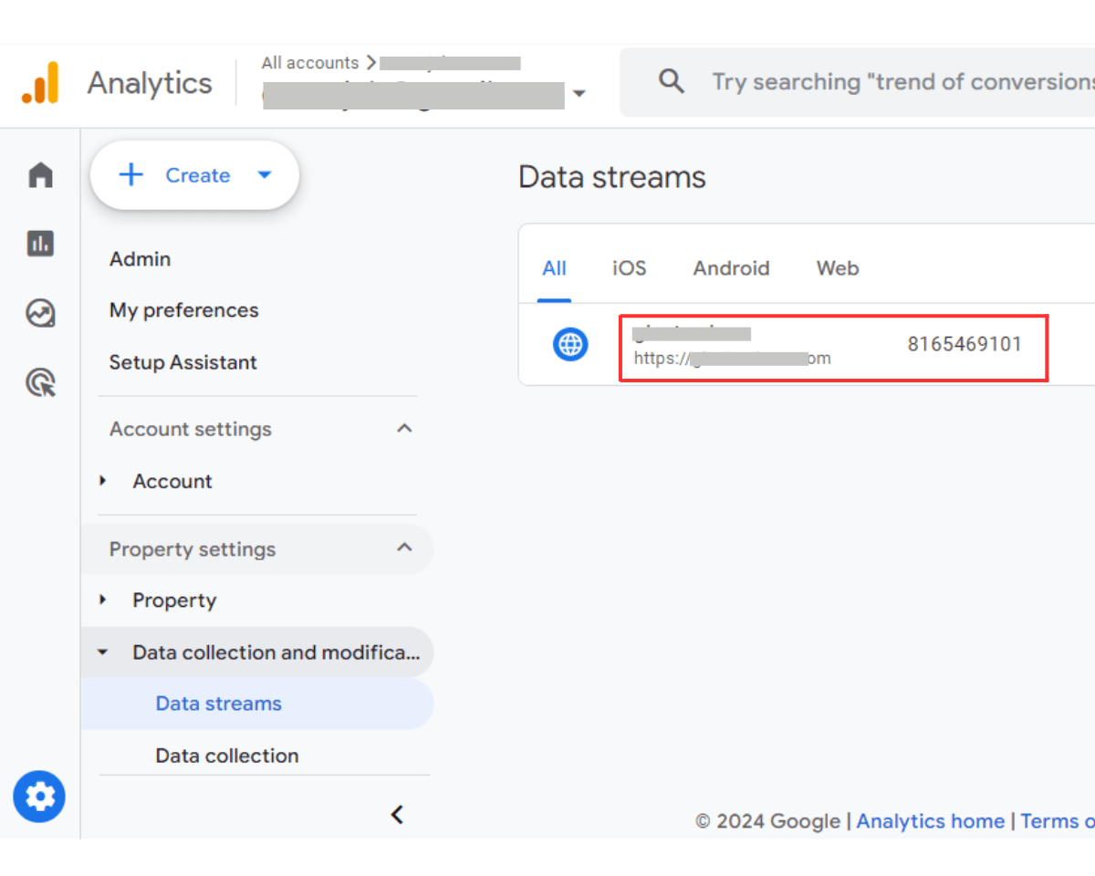 Enabling enhanced Measurement in GA4: In the data streams window, choose the relevant data stream
