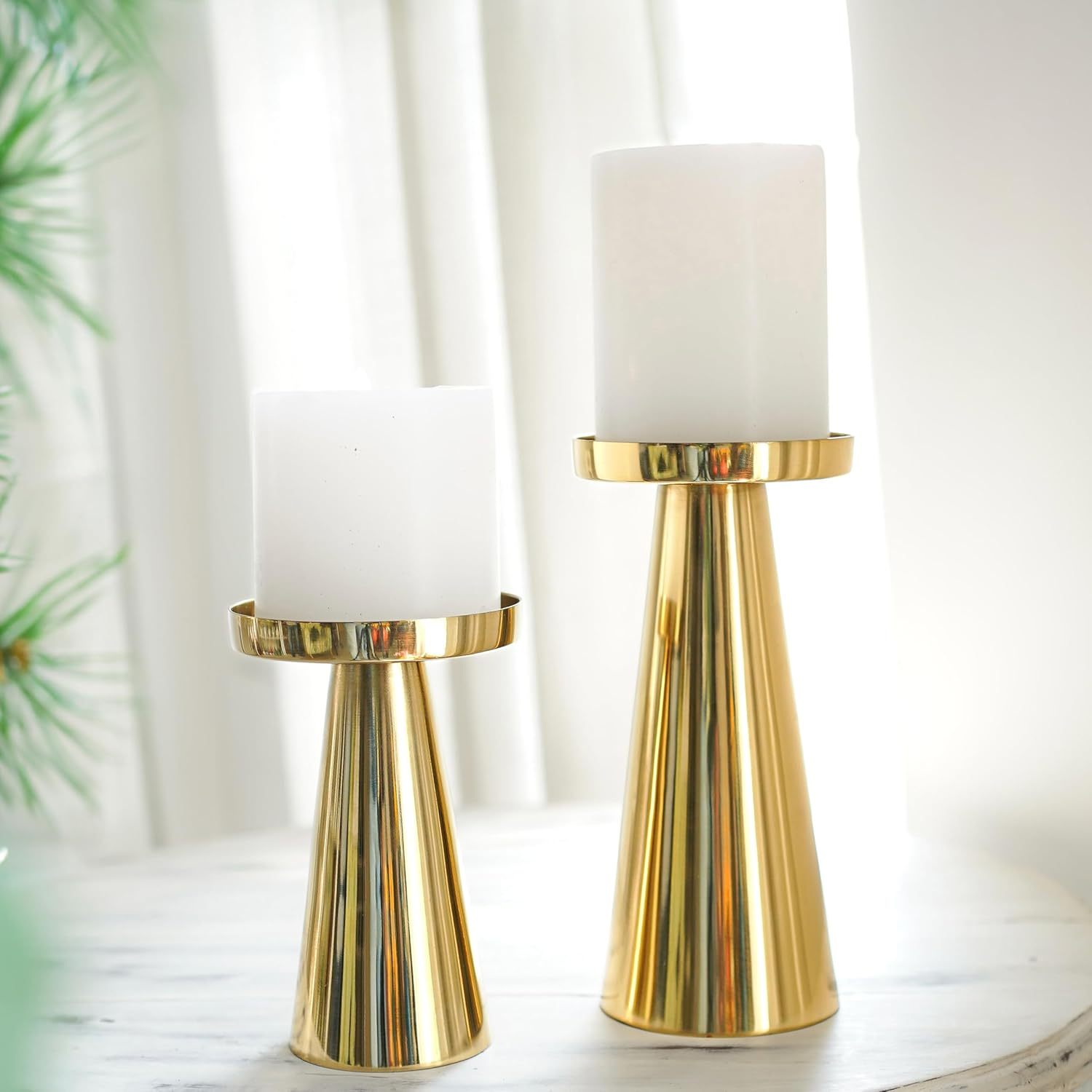 Behoma Handcrafted Solid Large Metal Pillar Candle Holders