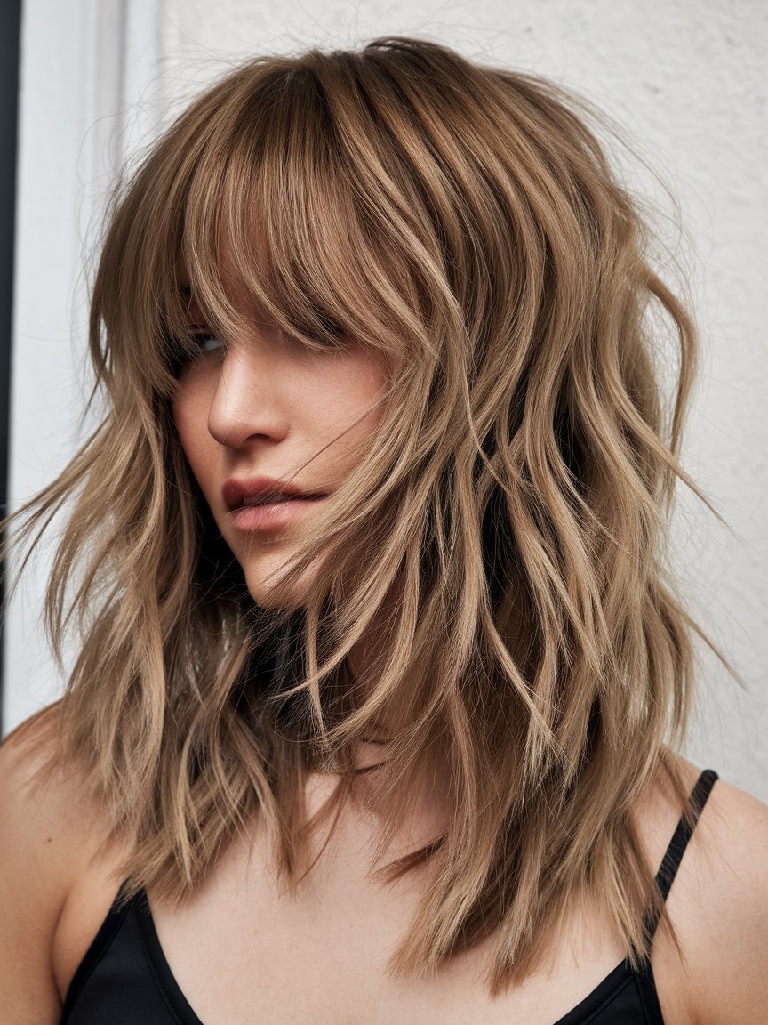 5. Tousled Waves with Curtain Bangs