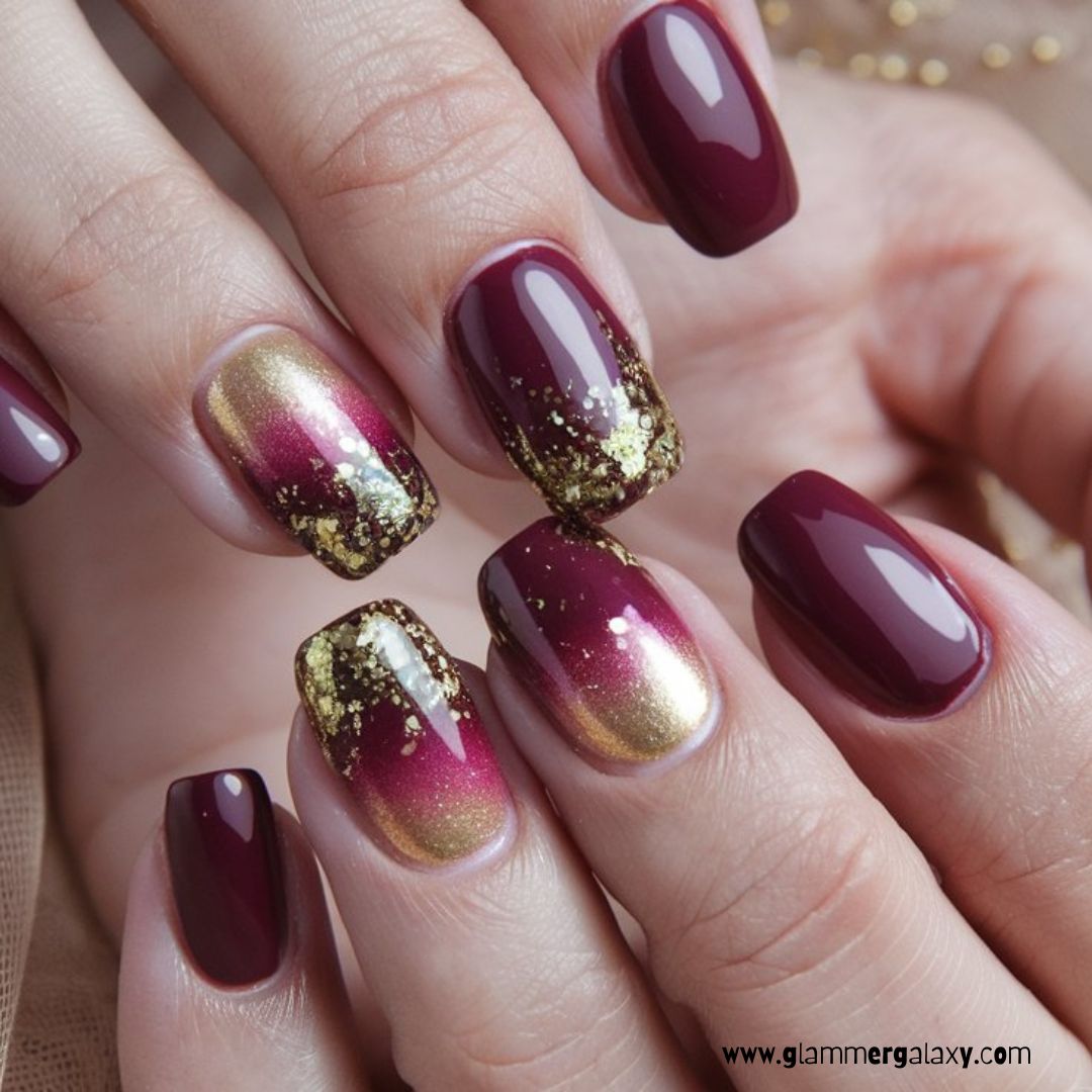 Christmas holiday Nails having Sparkly Burgundy
