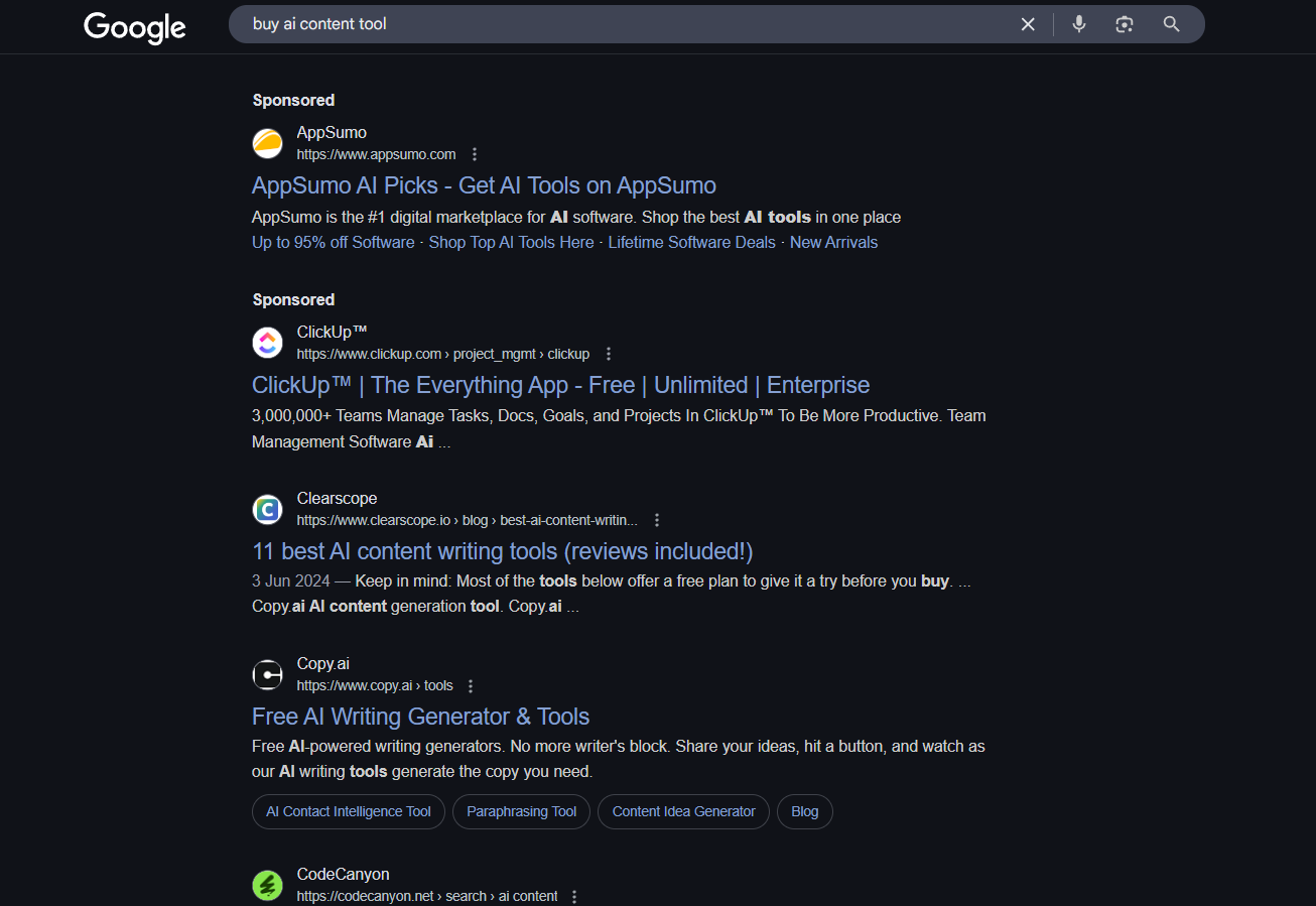 Example of a transactional intent SERP