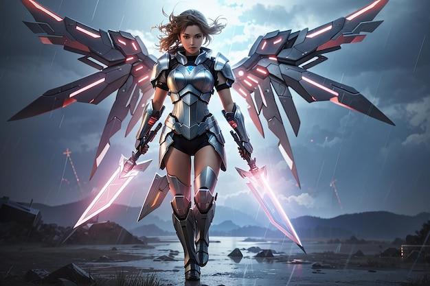 Super soldier girl futuretech illustration | Premium AI-generated image