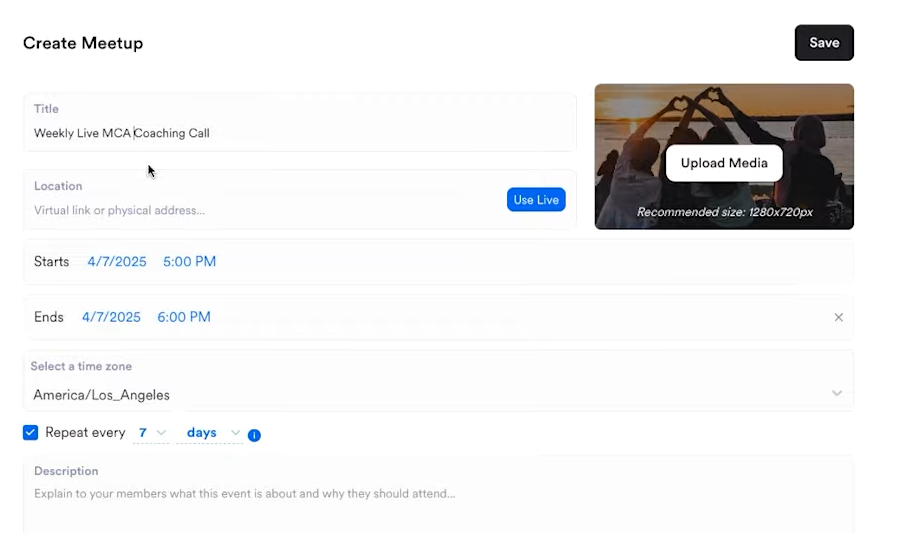 Creating a livestream inside Kajabi communities