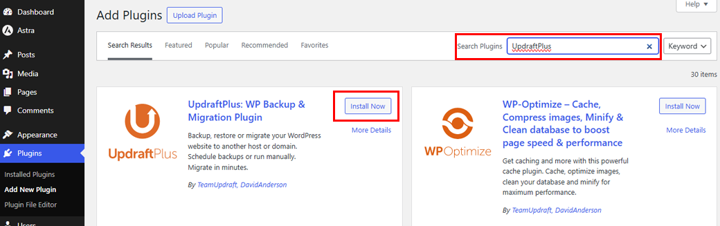Activate UpdraftPlus