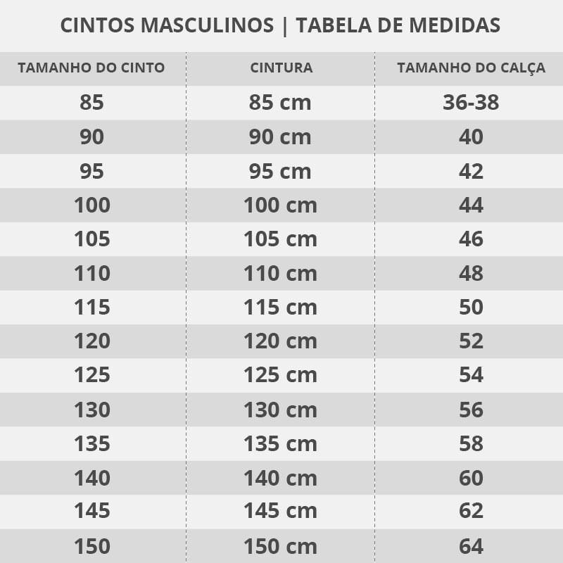 Mediator tabela de tamanhos de cintos masculinos ...