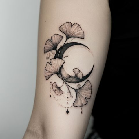 Ginkgo and Moon Tattoo
