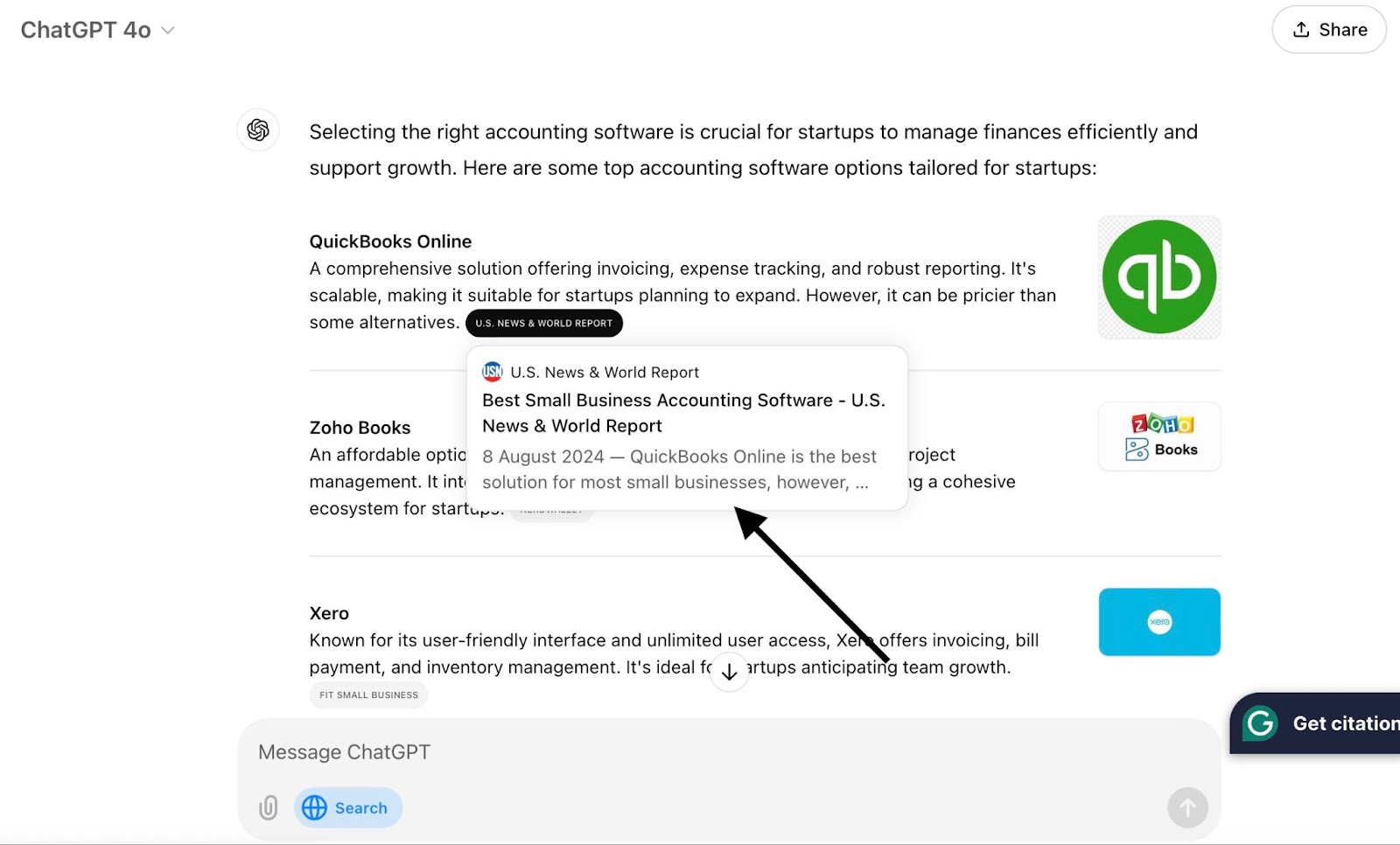 SearchGPT result screenshot