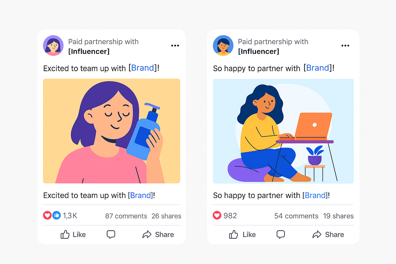 Illustration showing the examples of Facebook and Instagram influencer ads