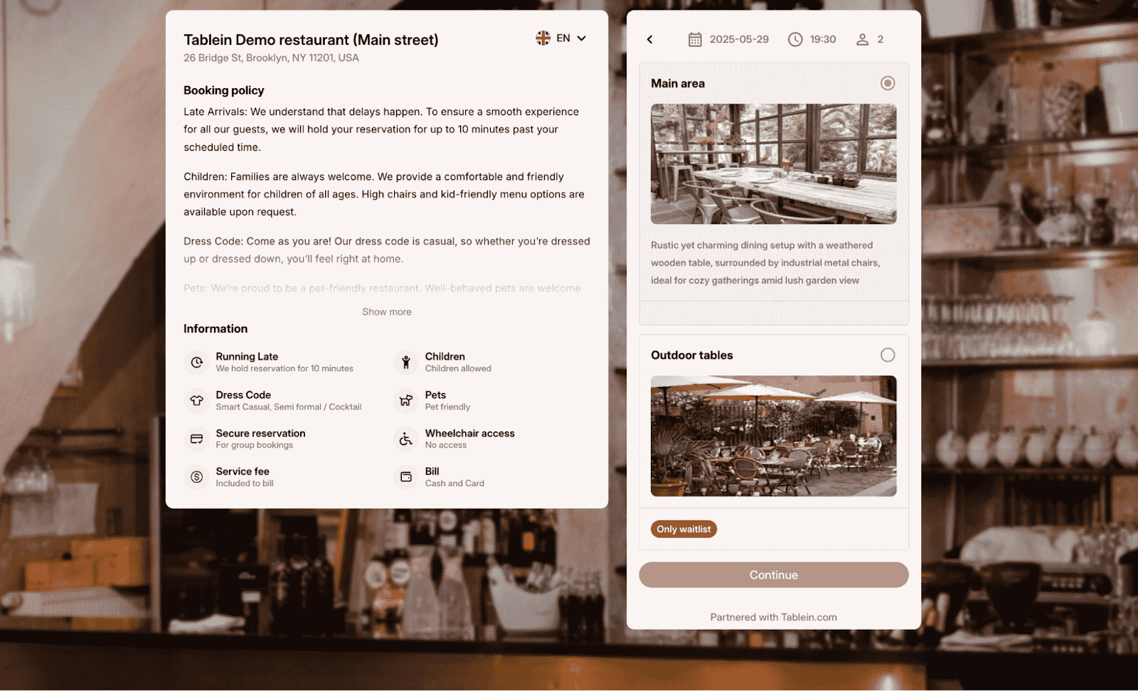Tablein dashboard