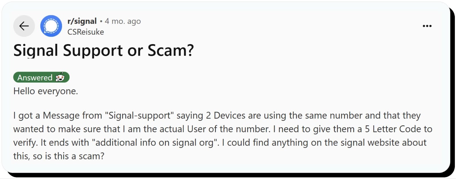Signal support scam example