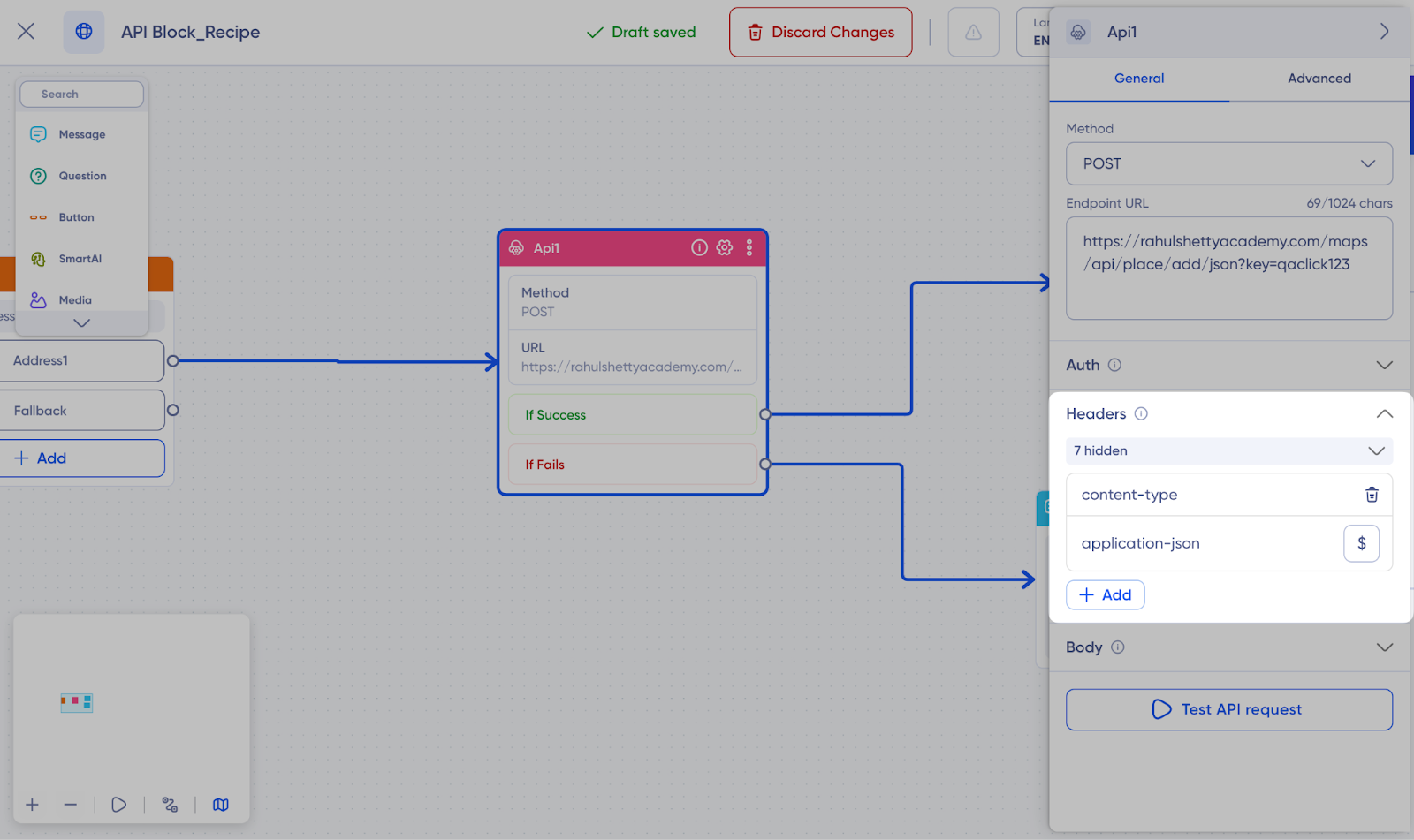 headers of content in API block