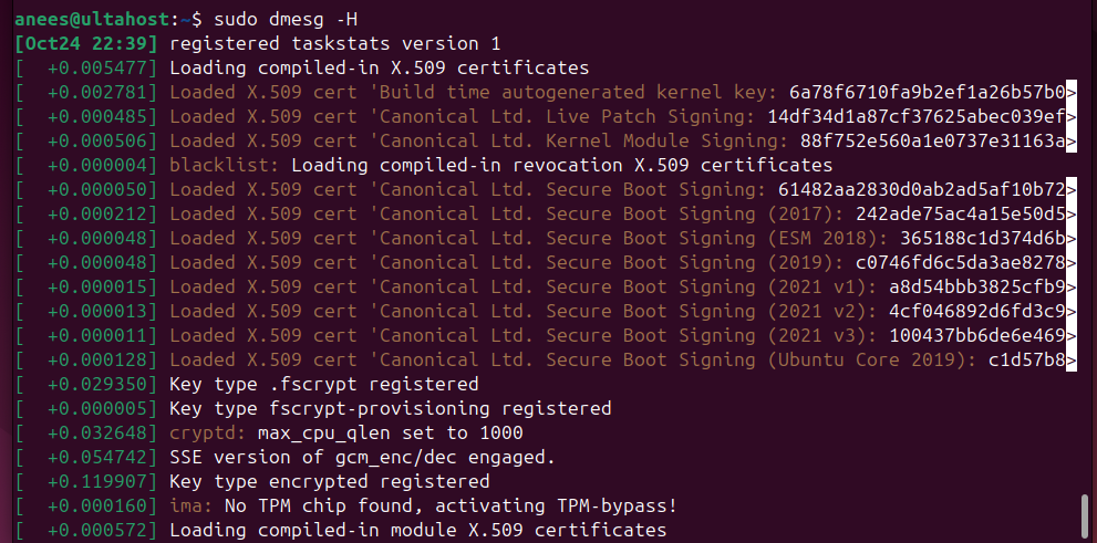 dmesg with h option