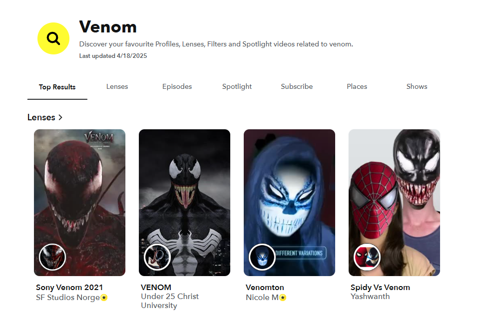 Snapchat Venom Filter - Choose from Multiple Venom Lenses