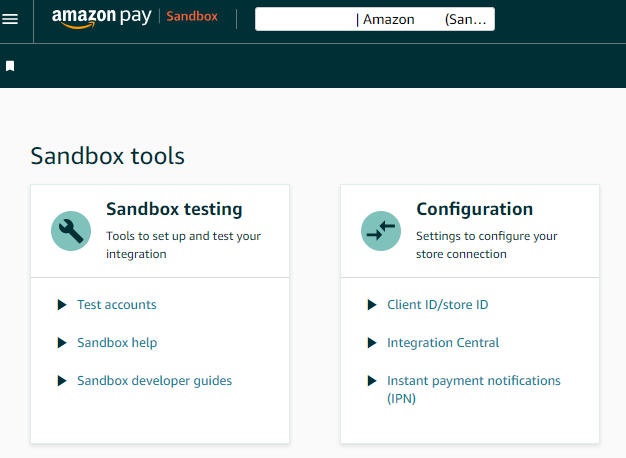 The Amazon Pay Sandbox Tools interface. 