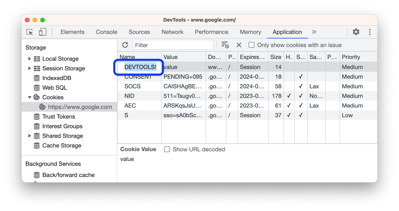 Using Chrome Developer Tools To see Cookies in Chrome